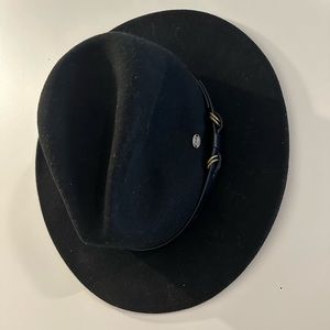 100% Wool Black Adjustable Wide Brim Cowboy Fedora Panama Boho Festival Hat